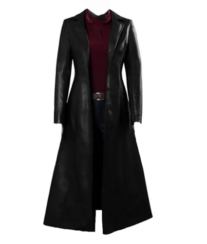Langer Damenmantel aus PU-Leder, Langer schwarzer Damen-Ledermantel in voller Länge von Generic