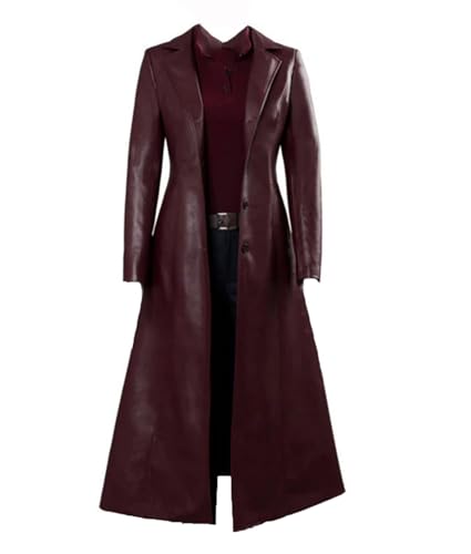 Langer Damenmantel aus PU-Leder, Langer schwarzer Damen-Ledermantel in voller Länge von Generic