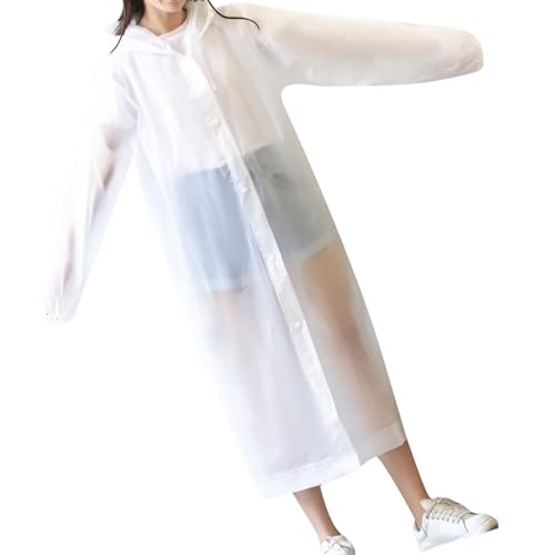 Langer Regenumhang, Verstellbare Eva-Kapuze, Wiederverwendbarer Regenmantel für Erwachsene für Reisen (White) von Generic