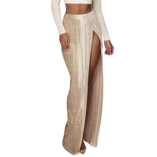 Langer Rock Mit Glitzer Und Schlitz - Abendrock Lang Elegant Meerjungfrau Rock Knöchellang Maxirock Rockabilly Rock Große Größen High Waist Skater Rock Stretch Eng Röcke Sexy Sommerrock von Generic