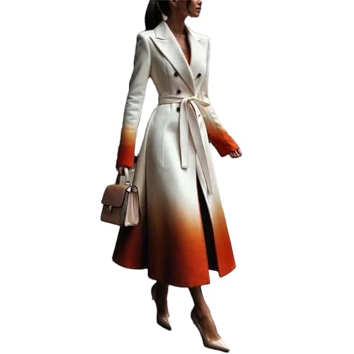 Langer Wintermantel Für Damen Lange Ärmel Geteilte Gebundene Taille A-Linie Farbverlaufsmäntel Long Jacket XL von Generic