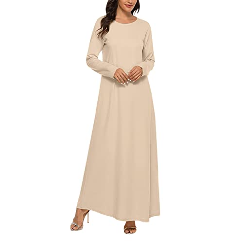 Langes Damen-Unterkleid, islamisches Kleid, Ärmel, solides Abaya, muslimisches, lässiges Damen-Freizeitkleid Etuikleid Langarm von Generic