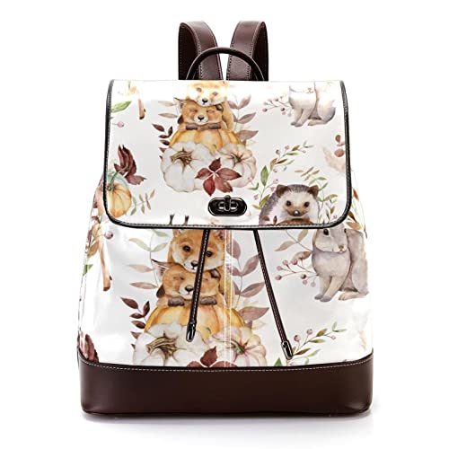 Laptop-Rucksack mit niedlichem Tiermotiv, Hirsch, Fuchs, Eichhörnchen, Igel, PU-Leder, Umhängetasche, Multicolor 01 von Generic