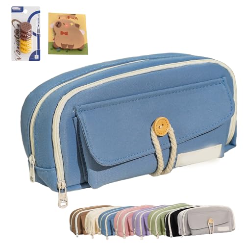 Large Capacity Multi-Layered Pencil Case Organizer, Wide-Opening Light Green Pencil Case, Durable Eco-Friendly Fabric Pen Pouch with Zipper, Office Student Essentials (Blue) von Generic