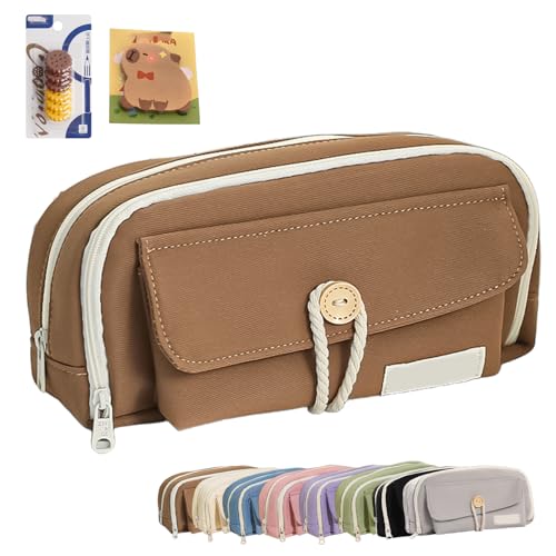 Large Capacity Multi-Layered Pencil Case Organizer, Wide-Opening Light Green Pencil Case, Durable Eco-Friendly Fabric Pen Pouch with Zipper, Office Student Essentials (Coffee) von Generic