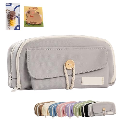 Large Capacity Multi-Layered Pencil Case Organizer, Wide-Opening Light Green Pencil Case, Durable Eco-Friendly Fabric Pen Pouch with Zipper, Office Student Essentials (Gray) von Generic