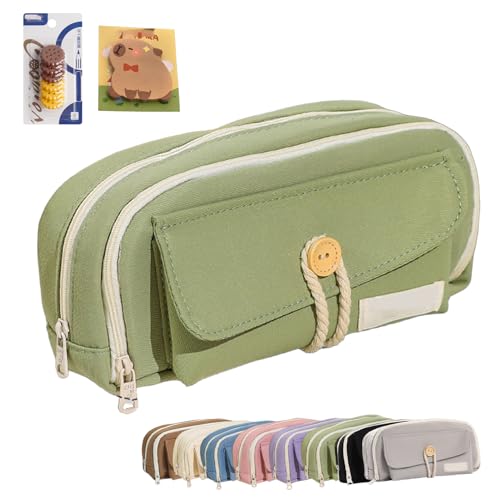 Large Capacity Multi-Layered Pencil Case Organizer, Wide-Opening Light Green Pencil Case, Durable Eco-Friendly Fabric Pen Pouch with Zipper, Office Student Essentials (Green) von Generic