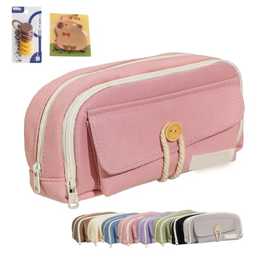 Large Capacity Multi-Layered Pencil Case Organizer, Wide-Opening Light Green Pencil Case, Durable Eco-Friendly Fabric Pen Pouch with Zipper, Office Student Essentials (Pink) von Generic