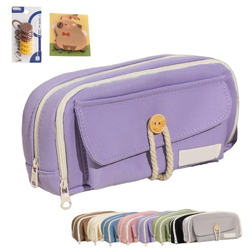 Large Capacity Multi-Layered Pencil Case Organizer, Wide-Opening Light Green Pencil Case, Durable Eco-Friendly Fabric Pen Pouch with Zipper, Office Student Essentials (Purple) von Generic