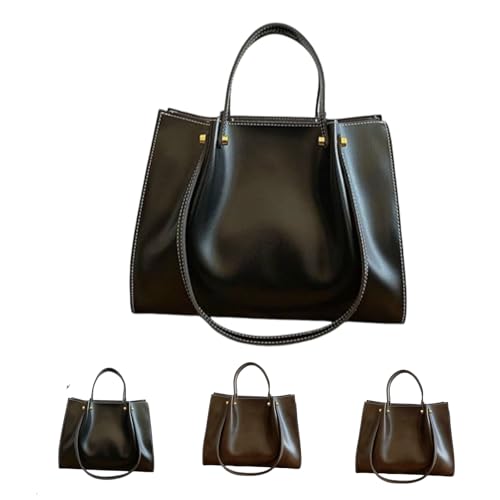 Large Capacity PU Leather Satchel Handbag,Womens Soft Leather Work Tote Bag,Retro Fall Winter Shoulder Bag with Zipper (Black) von Generic