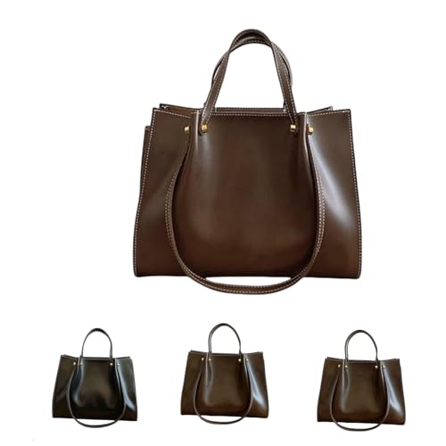 Large Capacity PU Leather Satchel Handbag,Womens Soft Leather Work Tote Bag,Retro Fall Winter Shoulder Bag with Zipper (Brown) von Generic