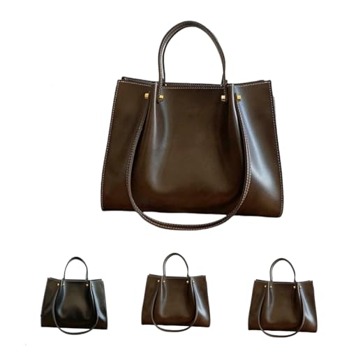 Large Capacity PU Leather Satchel Handbag,Womens Soft Leather Work Tote Bag,Retro Fall Winter Shoulder Bag with Zipper (Coffee) von Generic