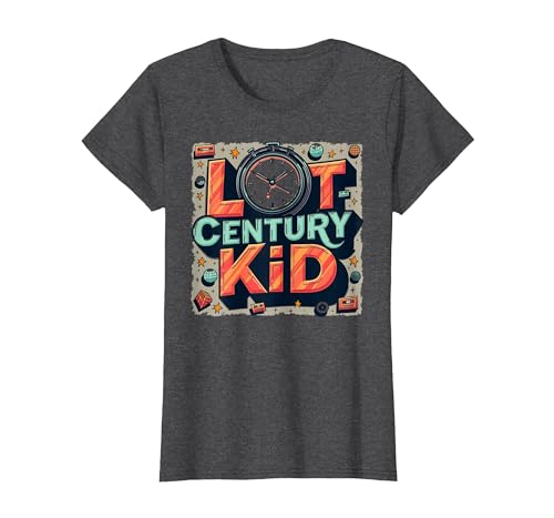 Last Century Kid 1900s Retro Nostalgie Uhr Sterne Vintage T-Shirt, Damen, Anthrazit Meliert, XXL von Generic