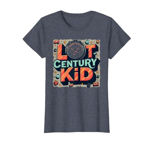 Last Century Kid 1900s Retro Nostalgie Uhr Sterne Vintage T-Shirt, Damen, Blau Meliert, XL von Generic