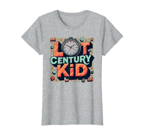 Last Century Kid 1900s Retro Nostalgie Uhr Sterne Vintage T-Shirt, Damen, Grau Meliert, XS von Generic