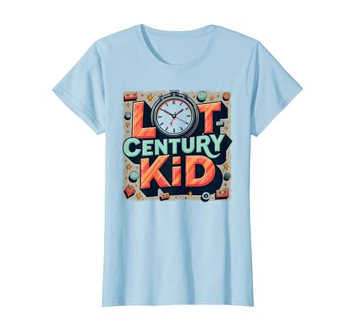 Last Century Kid 1900s Retro Nostalgie Uhr Sterne Vintage T-Shirt, Damen, Himmelblau, XXL von Generic