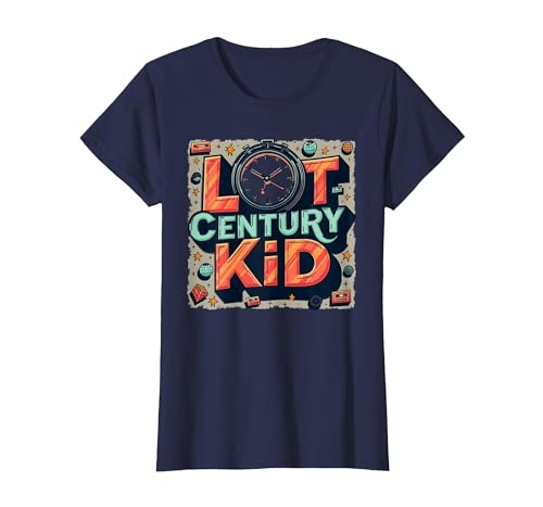 Last Century Kid 1900s Retro Nostalgie Uhr Sterne Vintage T-Shirt, Damen, Marineblau, M von Generic