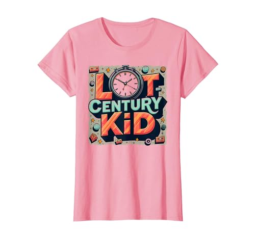 Last Century Kid 1900s Retro Nostalgie Uhr Sterne Vintage T-Shirt, Damen, Rosa, L von Generic
