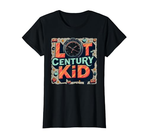 Last Century Kid 1900s Retro Nostalgie Uhr Sterne Vintage T-Shirt, Damen, Schwarz, XS Last Century Kid 1900s Retro Nostalgie Uhr Sterne Vintage T-Shirt, Damen, Schwarz, XS von Generic