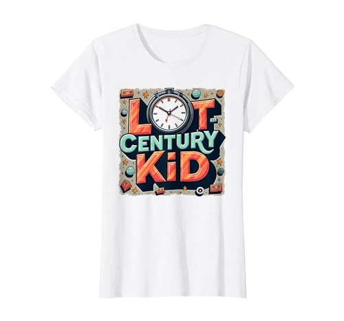 Last Century Kid 1900s Retro Nostalgie Uhr Sterne Vintage T-Shirt, Damen, Weiß, XL von Generic