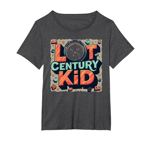 Last Century Kid 1900s Retro Nostalgie Uhr Sterne Vintage T-Shirt, Damen Große Größen, Anthrazit Meliert, 6X von Generic