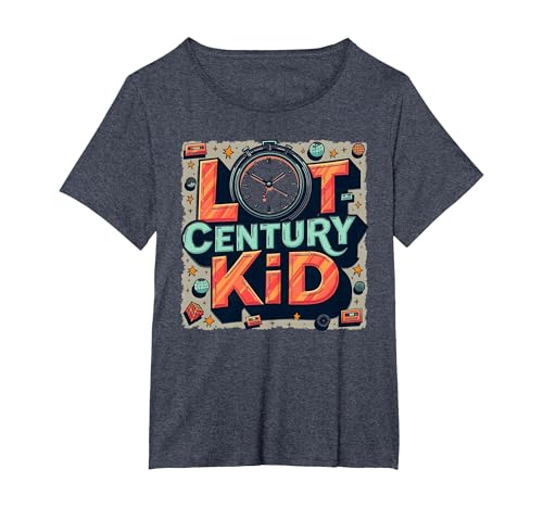 Last Century Kid 1900s Retro Nostalgie Uhr Sterne Vintage T-Shirt, Damen Große Größen, Blau Meliert, 6X von Generic