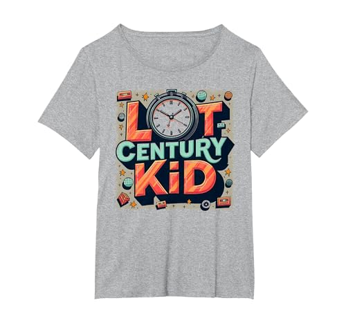 Last Century Kid 1900s Retro Nostalgie Uhr Sterne Vintage T-Shirt, Damen Große Größen, Grau Meliert, 5X von Generic