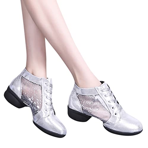 Latein Tanzschuhe Damen Schwarze 𝐒𝐚lsa 𝗕achata Ballroom 𝐏ractice bequeme Standardtanzschuhe Leichtgewicht Stoßdämpfend Weich Modisch Pumps High Heels (Silver, 38) von Generic