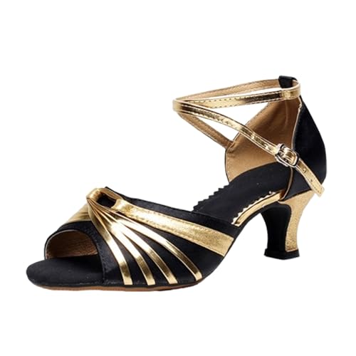 Latein Tanzschuhe Damen mit High Heel Dance Heel und Glitzer High Heels für 𝗦𝐚lsa Schuhe Tanzschuhe elegant und schuhe schwarz damen elegant mit silberne (Dark Gray, 38) von Generic