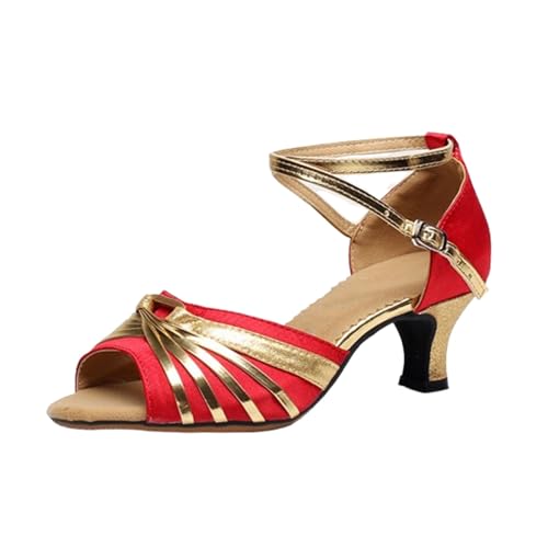 Latein Tanzschuhe Damen mit High Heel Dance Heel und Glitzer High Heels für 𝗦𝐚lsa Schuhe Tanzschuhe elegant und schuhe schwarz damen elegant mit silberne (Red, 41) von Generic