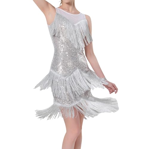 Lateinisches Tanzkleid Frauen Charleston Kleid 20er Jahre Faschingskostüme Damen Paillettenkleid Fransenkleid Gatsby Kleid Damen Party Kleider Kostüme von Generic