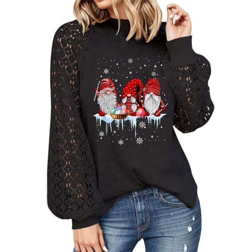 Laternenärmeln Bluse Damen Elegant Lange Spitzenärmel Oberteile Weihnachtsblusen Langarm Spitzen Tunika Tops Xmas Santa Pullover Shirts mit Spitze von Generic