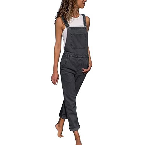 Latzhose Damen Arbeitshose Blaue Jeans Lange Hose Frauen Overall Jumpsuit Playsuit Jeans Vintage Loose Fit Hoseanzug Romper mit Tasche Used-Look (Xy1-Grey, M) von Generic