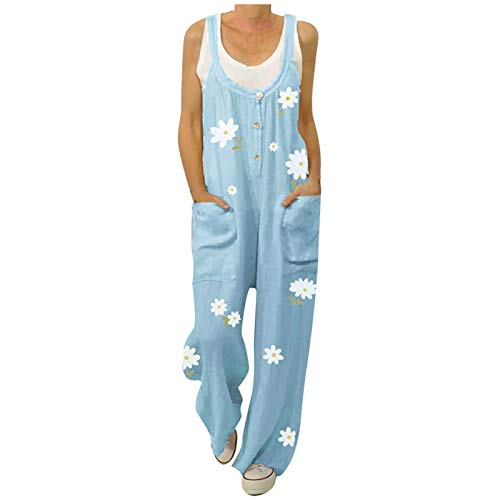 Latzhose Damen Arbeitshose Garten - Stoff-Latzhose Damen Sommer Lang Jumpsuit Leinen-Sommerhose Weite Latzhosen Mit Taschen Arbeitsoverall Oversize Loose Haremshose Baggy Vintage Hosenträger von Generic