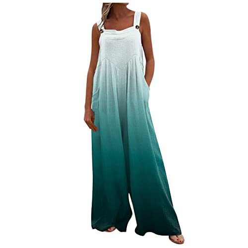 Latzhose Damen Jumpsuit Mit Äger Retro Overalls Oversize Lose Hose Lange Baggy Sommerhose,Flauschige Hosen Damen Jumpsuit Kuschelig Damen Jogging Hosen Kurze Jeans Saum Hoch Taillierte (XXL,3-Cyan) von Generic