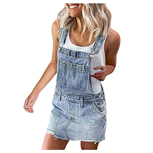 Latzhose Damen Kurz Jeans: Jeanslatzhose Damen Kurz-Jumpsuit Sommer Elegant Einteiler Sexy Latzkleid Denim-Overall Jumpsuit Playsuit Jeans-TräGerhose/Jeansskirt/Jeansrock/Minirock Streetwear von Generic