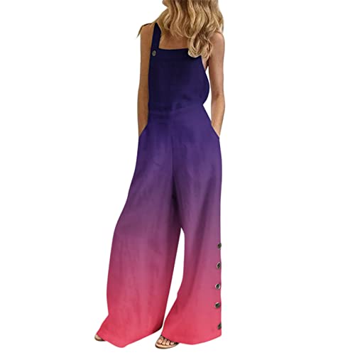 Latzhose Damen Sommer -Jumpsuit Damen Elegant,Overall Damen Ärmellos mit Bunt Streifen Strampler Playsuit Breites Bein Bib Hose mit Taschen Baggy Arbeitshose Casual Loose Einteiler Romper Hosenanzug von Generic