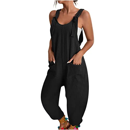 Latzhose Damen Sommer Stretch - Overall Oversize Casual Einfarbig Weites Bein Jumpsuit äRmellos Trägerhose Mit GroßE Taschen Beiläufig Loose Bib Pants Overall Baggy Sommerhose Arbeitslatzhose von Generic