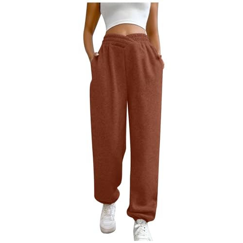 Latzhose Damen Unterhosen Cargohose Trousers with Pockets Wide Leg Drawstring Running Workout Jogging Bottoms Jogginghose Hosen Braun L von Generic