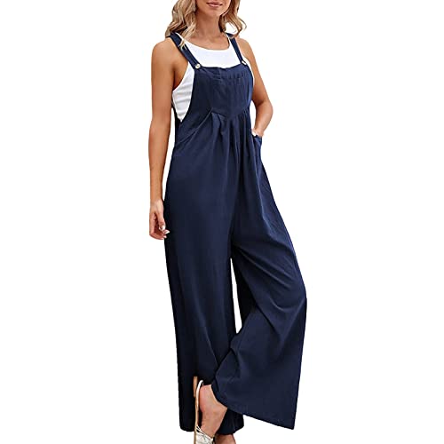 Latzhose Damen Weite Bein Schlag Jumpsuit mit Tasche Loose Fit Baggy Playsuits Sommer Boho Strampler Ärmellos Riemchen Overalls Lang Casual Romper Adjustable Bib Pants von Generic