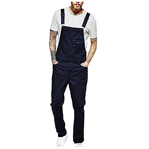 Latzhose Herren Arbeitshose Baumwolle Outdoor Baggy Jeans Mit Löcher Hosenträgern Jumpsuit Lang Straight Freizeit Overalls Pattentaschen Workwear von Generic