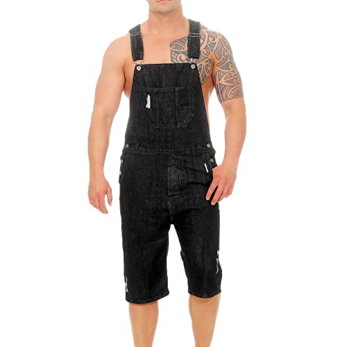 Latzhose Herren Kurz Jeans Shorts Herren Sommer Overall Herren mit Hosenträgern Kurze Latzhose Herren Denim Jumpsuit Herren Baggy Gerades Bein Arbeitshose Herren mit Taschen Streetwear von Generic