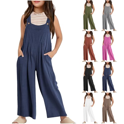 Latzhose Mädchen Weit Bein Jumpsuit Kinder Ärmellos Coole Overall Einfarbig Lang Hose Teenager Arbeitshose Outdoor Locker Lässige Strampler Kleidung (Coffee, 7-8 Years) von Generic