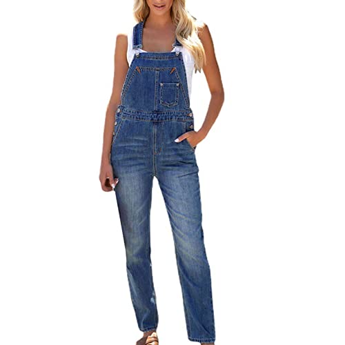 Latzhosen Für Damen Jeans Lang - Latzhose Damen Jeans Baggy-Cargohose Vintage Oversize-Jeanslatzhose Sommer Jumpsuit Jeans-Overalls Arbeitshose Wide Leg Playsuit Hose Hoseanzug Romper Trägerhose von Generic