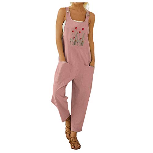 Latzhosen Für Damen Stoff-Latzhose Leinenhose Sommer Lang Sommeroveralls Frauen Leinen-Latzhose Mit Taschen Jumpsuits Loose Fit Strampler Overall Rompers Baggy Sommerhose Jumpsuit von Generic