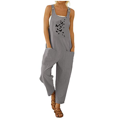 Latzhosen Für Damen Stoff-Latzhose Leinenhose Sommer Lang Sommeroveralls Frauen Leinen-Latzhose Mit Taschen Jumpsuits Loose Fit Strampler Overall Rompers Baggy Sommerhose Jumpsuit von Generic