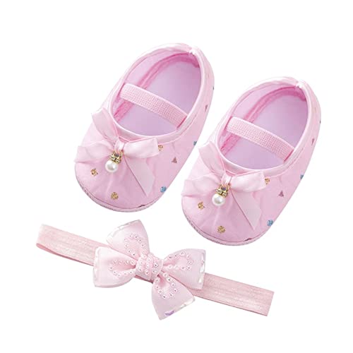 Lauflernschuhe Indoor Schuhe Schleife kleine niedliche Prinzessin Schuhe Sohle Stirnband Set hängende Perle weiche Kleinkind Kinderschuhe Baby Turnschuhe Schuhe Kinder 25 Junge (Pink, 20 Toddler) von Generic