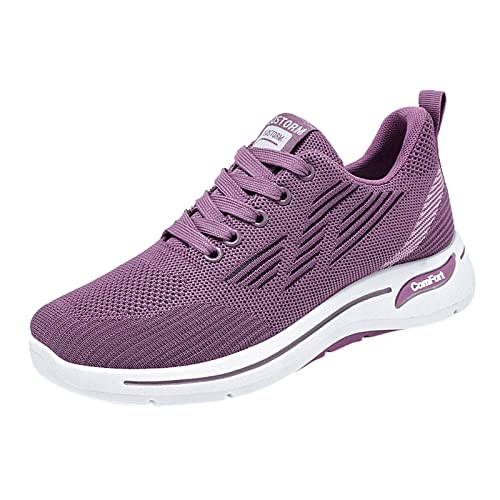Laufschuhe für Damen Turnschuhe Schnürer Sneaker Mode Damen Sportschuhe Flache Zehe Leichte Schnürung Mesh Komfortables Einfaches Design rutschfeste Outdoor Sports Tennis Schuhe von Generic