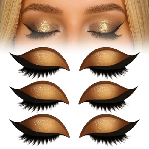 Lazy Eye Shadow Eyelash Patch, 3Pairs Eyeshadow Eyelashes Makeup Stickers, Eyeshadow & False Lashes 2-In-1 Reusable Eye Makeup Stickers, Quick Makeup, Natural Curl, Waterproof, Long-Lasting (Gold) von Generic