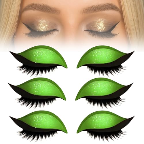 Lazy Eye Shadow Eyelash Patch, 3Pairs Eyeshadow Eyelashes Makeup Stickers, Eyeshadow & False Lashes 2-In-1 Reusable Eye Makeup Stickers, Quick Makeup, Natural Curl, Waterproof, Long-Lasting (Green) von Generic